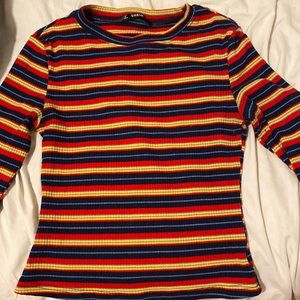 A cute long sleeve striped  crop top form shein